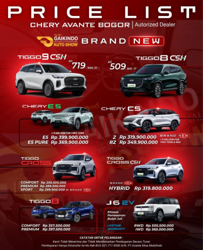 Pricelist Harga Chery serua 2025